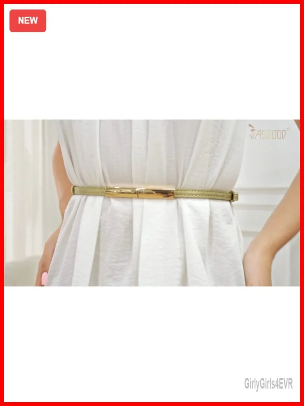 Patent Leather Skinny Women's Belt with Gold Square Buckle, Adjustable,